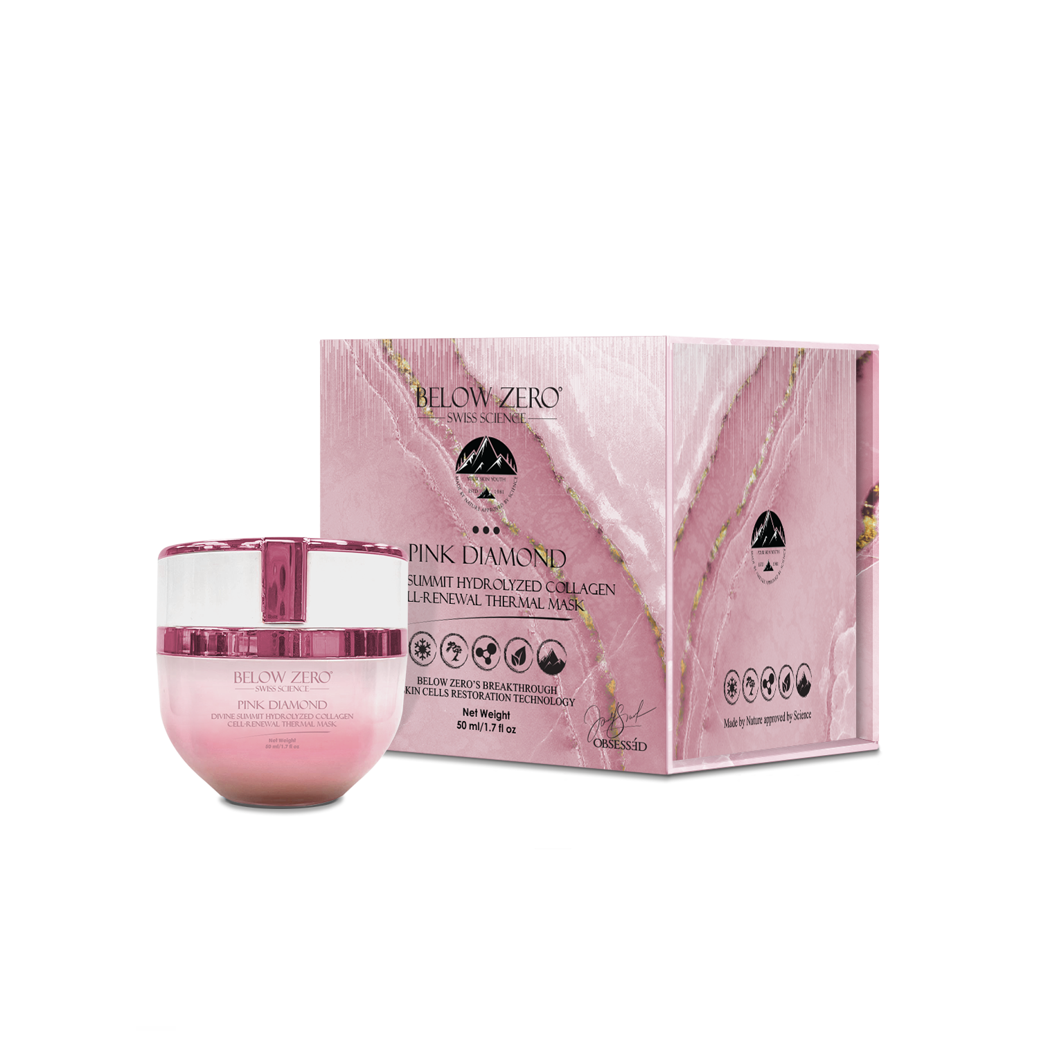 Below Zero Pink Diamond Divine Summit Hydrolyzed Collagen Cell-Renewal Thermal Mask