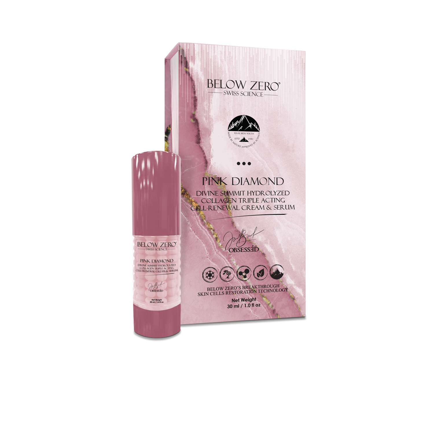 Below Zero Pink Diamond Divine Summit Hydrolyzed Collagen Triple Acting Cell-Renewal Cream & Serum