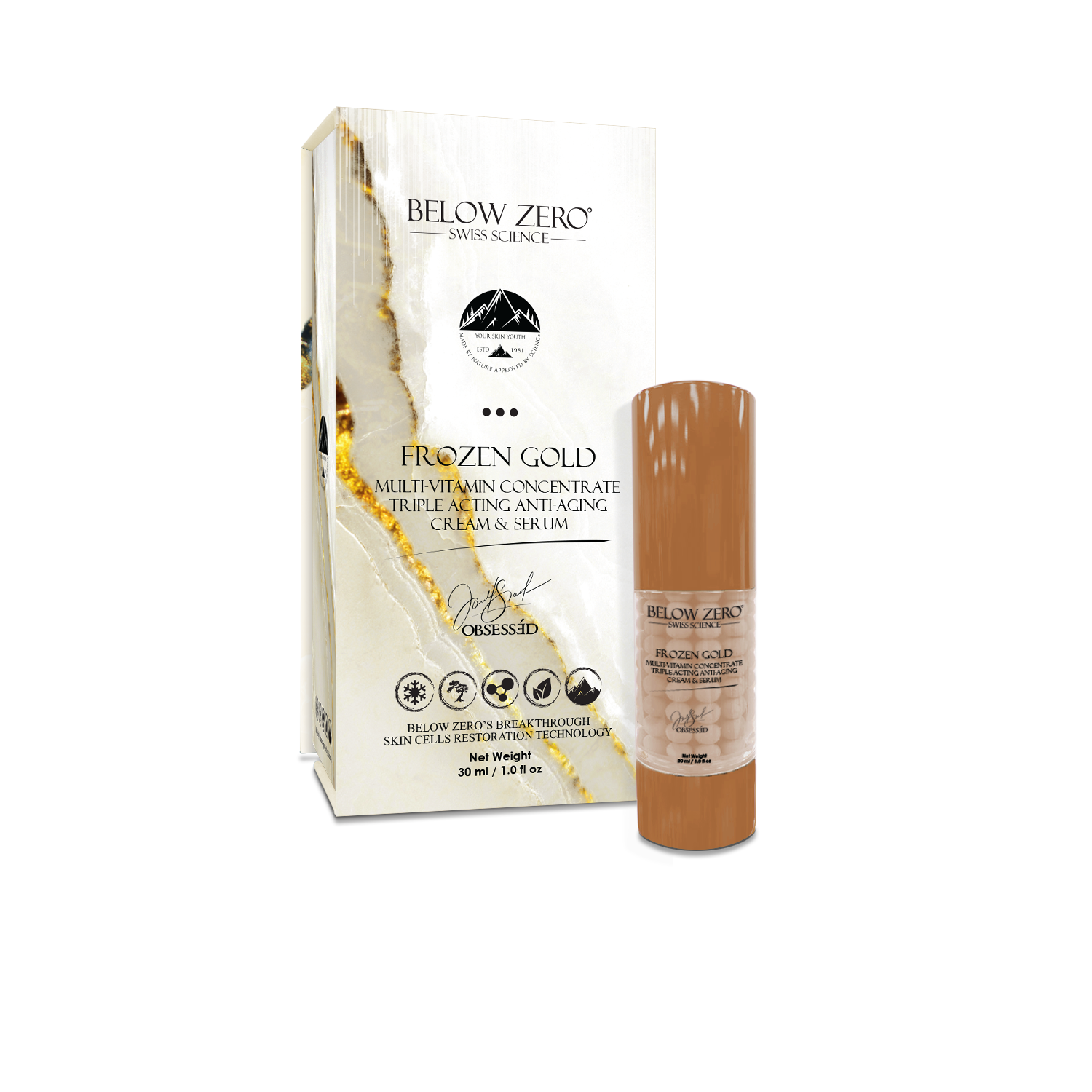 Below Zero Frozen Gold Multi-Vitamin Concentrate Triple Acting Anti-Aging Cream & Serum